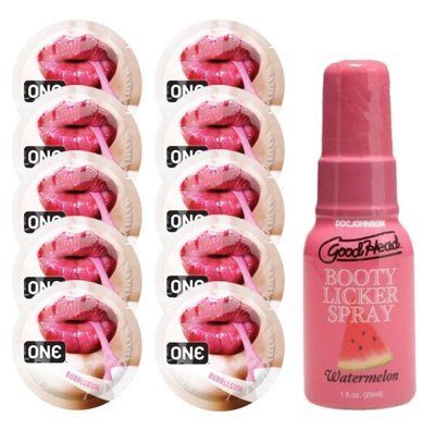 Комплект ONE Bubblegum 10 шт + Doc Johnson GoodHead Booty Licker Spray Watermelon (29 мл) SOS13894 фото