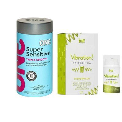 ONE Super Sensitive Pack 12 шт+Рідкий вібратор Intt Vibration Caipirinha (15 мл) SOS6550 фото