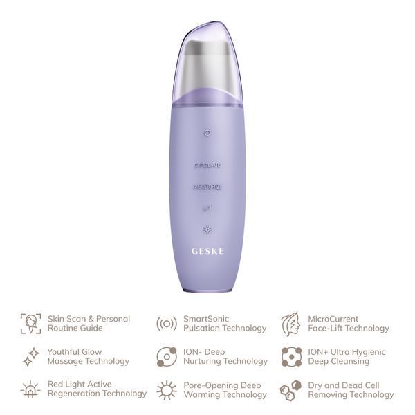 Мікрострумовий скрабер для шкіри та усунення чорних точок GESKE MicroCurrent Skin Scrubber&Blackhead Remover 9в1 purple HB0145 фото
