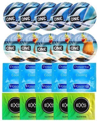 Набор 20 шт ONE Fresh Mint + ONE Island Punch + Pasante Cooling + EXS Glow in the Dark SOS7178 фото