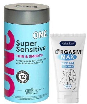 Набор из ONE Super Sensitive Pack 12 шт + Пролонгатор Medica-Group Orgasm Max for Men - krem ​​50 ml SOS9423 фото