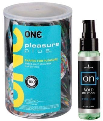 Набор из ONE Pleasure Plus, 100 шт + Пролонгатор Sensuva - ON Bold (29 мл) SOS9123 фото
