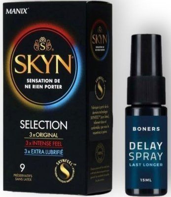 Набор из SKYN Selection (9 шт) + Пролонгатор Boners Delay Spray (15 мл) SOS8873 фото