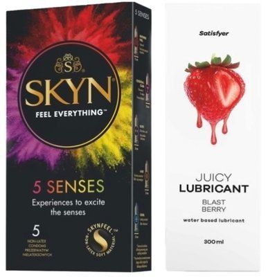 Комплект Лубрикант Satisfyer Juicy Blast Berry 300 мл + SKYN 5 Senses SOS12894 фото