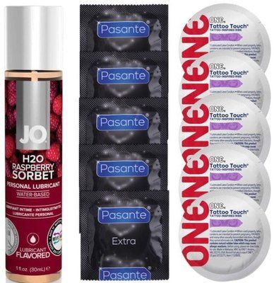 Набір 10 шт Pasante Extra та ONE Tattoo Touch + System JO H2O &mdash; Raspberry Sorbet (30 мл) SOS4875 фото