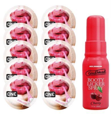 Комплект ONE Bubblegum 10 шт + Doc Johnson GoodHead Booty Licker Spray Cherry (29 мл) SOS13895 фото