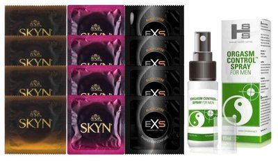 Комплект: Пролонгатор SHS Orgasm Control Spray 15 мл + 8 шт. SKYN + 4 шт. EXS Black Latex SOS10937 фото