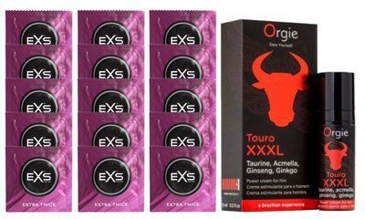 Комплект EXS Extra Thick 15 шт + TOURO XXXL - 15 мл ORGIE SOS14737 фото