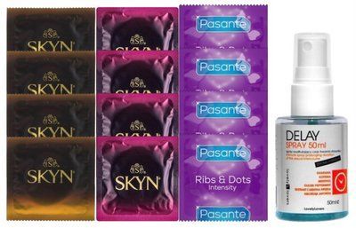 Комплект: Пролонгатор LOVELY LOVERS DELAY SPRAY 50 ML + 8 шт SKYN + 4 шт Pasante Intensity (Ribs & Dots) SOS10837 фото