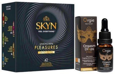 Набор из SKYN Pleasures (42 шт) + капли с вибрацией ORGASM DROPS VIBE! (15 мл) от ORGIE SOS10033 фото
