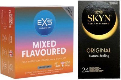 Набор с SKYN ORIGINAL 24 ШТ. + EXS Mixed Flavoured 48 шт SOS7926 фото