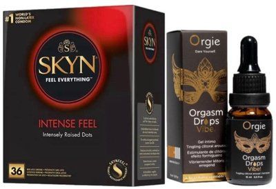 Набор из SKYN Intense Feel (36 шт) + Жидкий вибратор ORGASM DROPS VIBE! (15 мл) от ORGIE SOS9833 фото