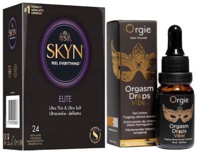 Набір з SKYN Elite (24 шт) + краплі з вібрацією Intense ORGASM DROPS VIBE! (15 мл) від ORGIE SOS10133 фото