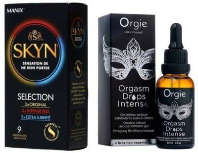 Набор из SKYN Selection (9 шт) + Возбудительные капли для клитора Orgie Orgasm Drops Intense, 30 мл, тепло-холод, пряный вкус SOS9683 фото