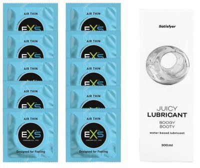 Набір: EXS Air Thin 10 шт. + Лубрикант Satisfyer Boogy Booty 300 мл SOS11186 фото