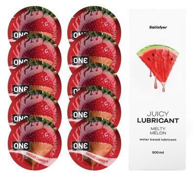 ONE Chocolate Strawberry 10 шт. + Лубрикант Satisfyer Melty Melon 300 мл SOS12442 фото