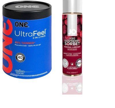 ONE UltraFeel 2-в-1. 40 шт.+ Змазка на водній основі System JO H2O &mdash; Raspberry Sorbet (120 мл) SOS6452 фото