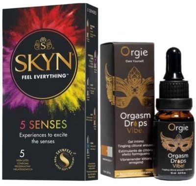 Набор из SKYN 5 Senses + Жидкий вибратор ORGASM DROPS VIBE!,15 мл ORGIE SOS9623 фото