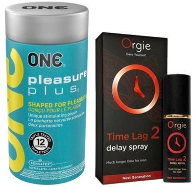 Набор из ONE Pleasure Plus 12 шт + Пролонгатор Orgie Time Lag 2 Delay Spray, 10 мл SOS9523 фото