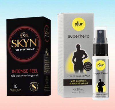 SKYN Intense Feel 10 шт. та спрей pjur Superhero 20 мл SOS6346 фото