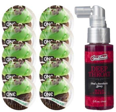 Комплект ONE Mint Chocolate 10 шт + Doc Johnson GoodHead DeepThroat Spray Wild Cherry (59 мл) SOS13845 фото