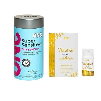 ONE Super Sensitive Pack 12 шт + Рідкий вібратор Intt Vibration Honey (15 мл) SOS6551 фото
