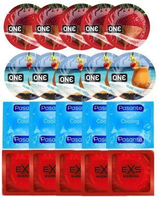 Набір 20 шт ONE Chocolate Strawberry + ONE Island Punch + Pasante Cooling + EXS Warming Comfy Fit SOS7229 фото