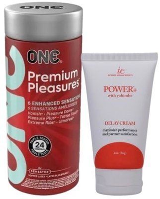 Набор из 24 шт ONE Premium Pleasures + Пролонгатор Doc Johnson Power+ с Yohimbe Delay Cream For Men 56 г SOS9374 фото