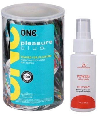 Набор из ONE Pleasure Plus, 100 шт + Пролонгатор Doc Johnson Power + с Yohimbe Delay Spray For Men SOS9124 фото