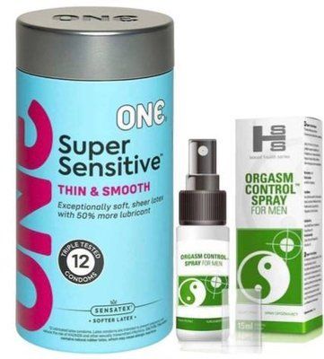 Набор из ONE Super Sensitive Pack 12 шт + Пролонгатор SEXUAL HEALTH SERIES ORGASM CONTROL SPRAY, 15 МЛ SOS9424 фото