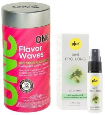 Набор из 12 шт ONE Flavor Waves + Пролонгатор pjur MED Prolong Spray 20 мл SOS9324 фото
