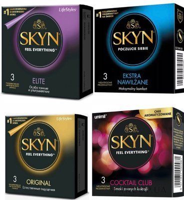 Набір: Skyn Elite 3 шт. + Skyn Extra Lube 3 шт. + Skyn Original 3 шт. + SKYN Cocktail Club 3 шт. SOS11843 фото