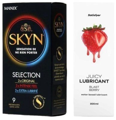 Комплект Лубрикант Satisfyer Juicy Blast Berry 300 мл + SKYN Selection 9 шт SOS12895 фото