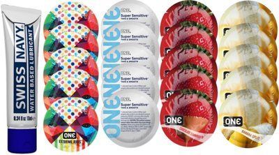 Набор из Swiss Navy Water-Based 10 мл + ONERibs + ONE Sensitive + ONEChocolateStrawberry + ONEBanana SOS8524 фото