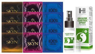 Комплект: Пролонгатор SHS Orgasm Control Spray 15 мл + 8 шт. SKYN + 4 шт. EXS Cooling SOS10938 фото