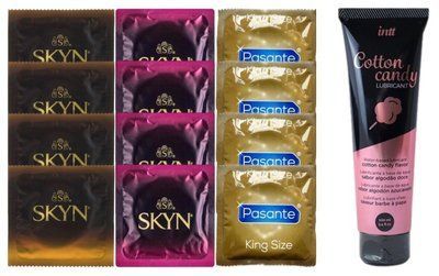 Комплект: Лубрикант Intt Cotton Candy (100мл) + 8 шт. SKYN+4 шт. Pasante King Size SOS10436 фото