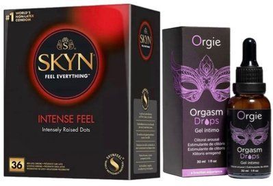 Набор из SKYN Intense Feel (36 шт) + Жидкий вибратор Orgie Orgasm Drops (30 мл) SOS9834 фото