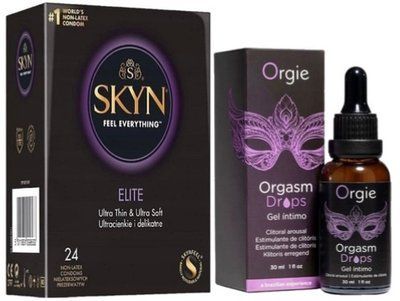Набір з SKYN Elite (24 шт) + краплі з вібрацією Intense Orgie Orgasm Drops (30 мл) SOS10134 фото