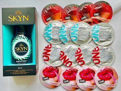Комплект 16 шт ONE Flavor Waves, Super Sensitive, Extreme ribs + Лубрикант SKYN AQUA FEEL, 80 мл SOS1725 фото