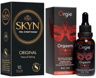 Набор из SKYN Original (10 шт) + жидкий стимулятор Orgie Orgasm Drops Kissable (30 мл) SOS9884 фото