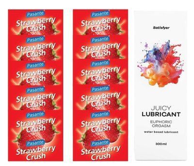Комплект Pasante Strawberry 10шт. + Лубрикант Satisfyer Juicy Lubricant Euphoric Orgasm 300 мл SOS11643 фото