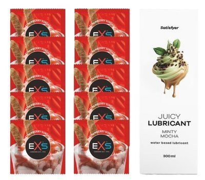 Комплект: EXS STRAWBERRY SUNDAE 10 шт. + Лубрикант Satisfyer Minty Mocha 300 мл SOS11441 фото