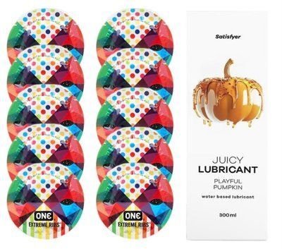 Комплект One Extreme ribs 10 шт. + Лубрикант Satisfyer Juicy Lubricant Playful Pumpkin (300 мл) SOS12143 фото