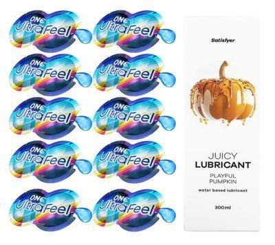 Комплект 𝐎𝐍𝐄 𝐔𝐥𝐭𝐫𝐚𝐅𝐞𝐞𝐥 10 шт. + Лубрикант Satisfyer Juicy Lubricant Playful Pumpkin (300 мл) SOS12293 фото