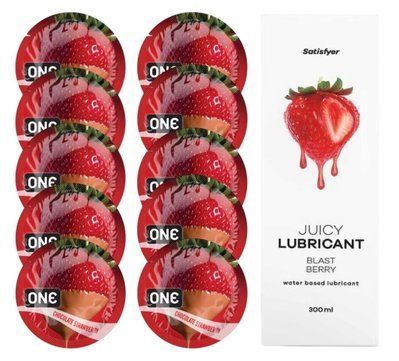 ONE Chocolate Strawberry 10 шт. + Лубрикант Satisfyer Blast Berry 300 мл SOS12443 фото