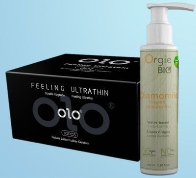 Набір OLO - ультратонкі -001 ( 10 штук) + Лубрикант з CHAMOMILE, 100 мл, ORGIE BIO SOS4487 фото