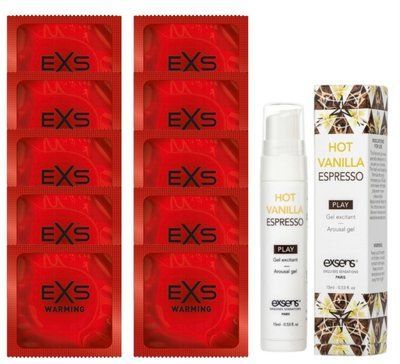 Комплект EXS Warming 10 шт + EXSENS Kissable Hot Vanilla Espresso 15 МЛ SOS14297 фото