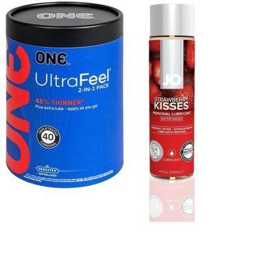 ONE UltraFeel 2-в-1. 40 шт.+ Змазка на водній основі System JO H2O &mdash; Strawberry Kiss (120 мл) SOS6453 фото