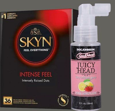 Комплект Skyn ​​Intense feel 36 штук + Спрей Doc Johnson GoodHead &ndash; Juicy Head Dry Mouth Spray &ndash; Pink Lemonade 59мл SOS5392 фото