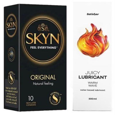 Комплект Лубрикант Satisfyer Warm Wave 300 мл + SKYN Original 10 шт SOS12745 фото
